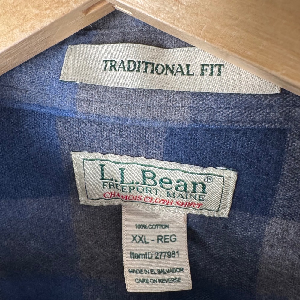 LL Bean Chamois Cloth Shirt Mens XXL Blue Grey Plaid Traditional Fit 277981 - Picture 2 of 7